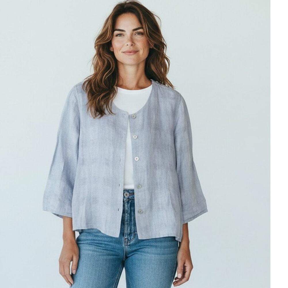 FLAX 100% Linen S top button-down linen jacket relaxed Lagenlook lightweight